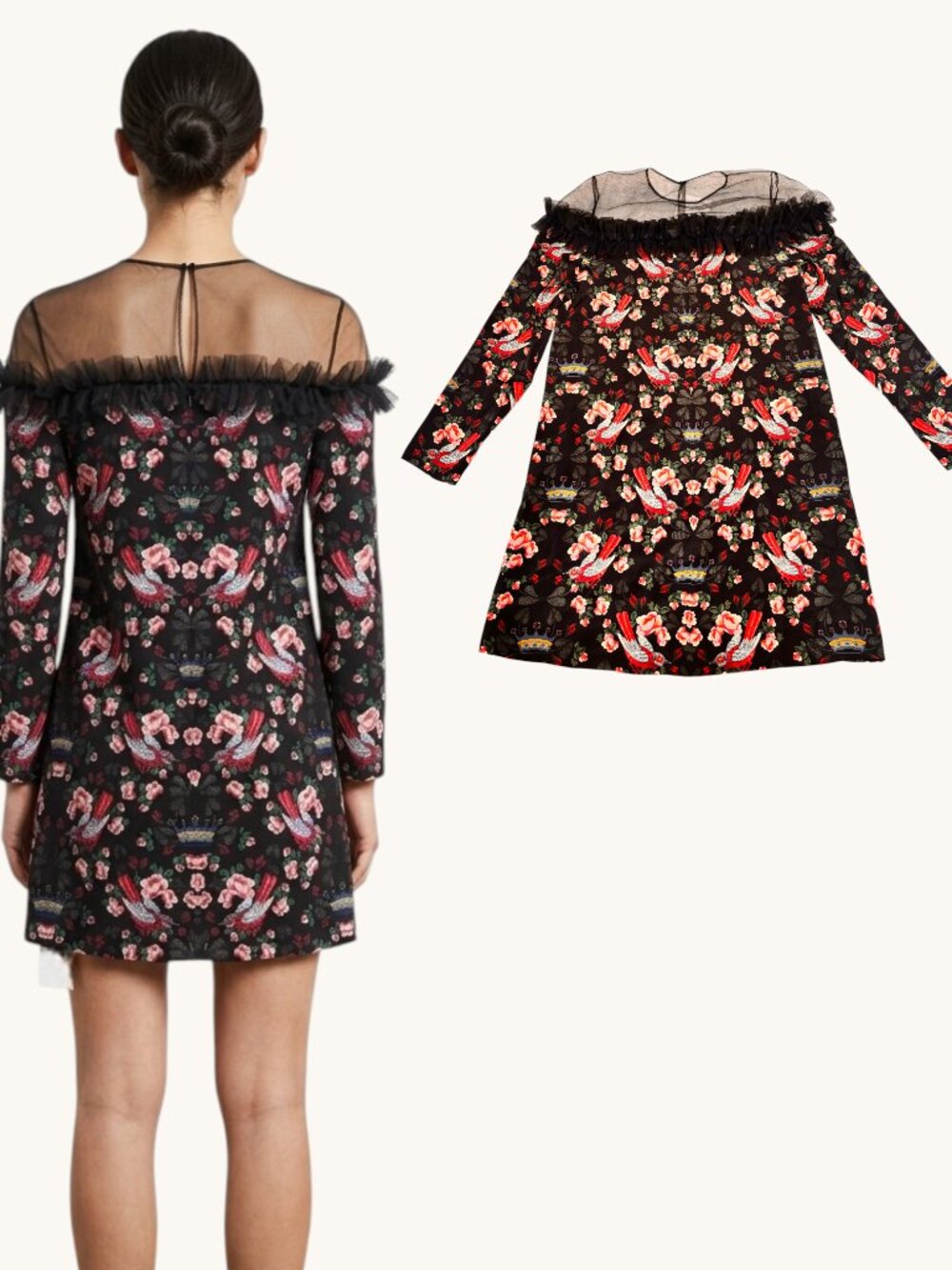 RARE $795 NWT ARCHIVE MOTHER OR PEARL SILK BIRD TAPESTRY RUFFLE MINI DRESS 4 - Picture 5 of 7
